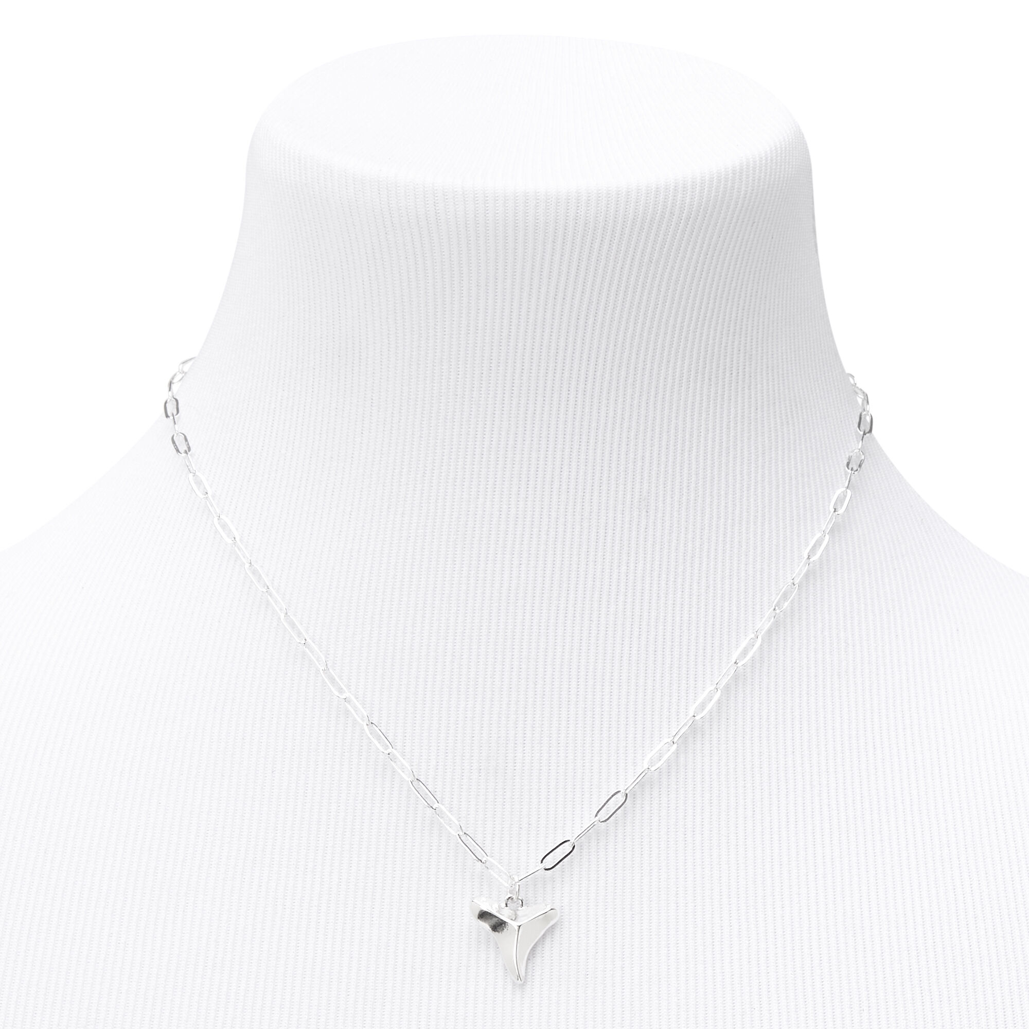 Silver Shark's Tooth Pendant Necklace,