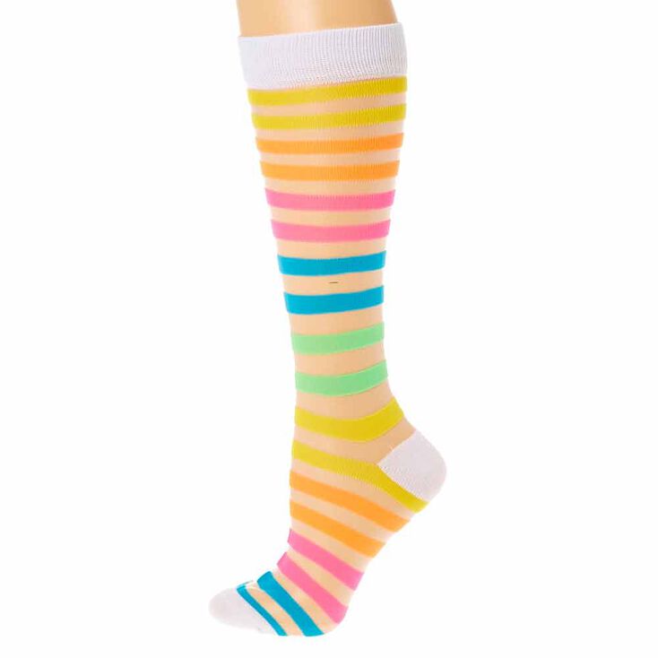 Claire's Chaussettes montantes à rayures transparentes