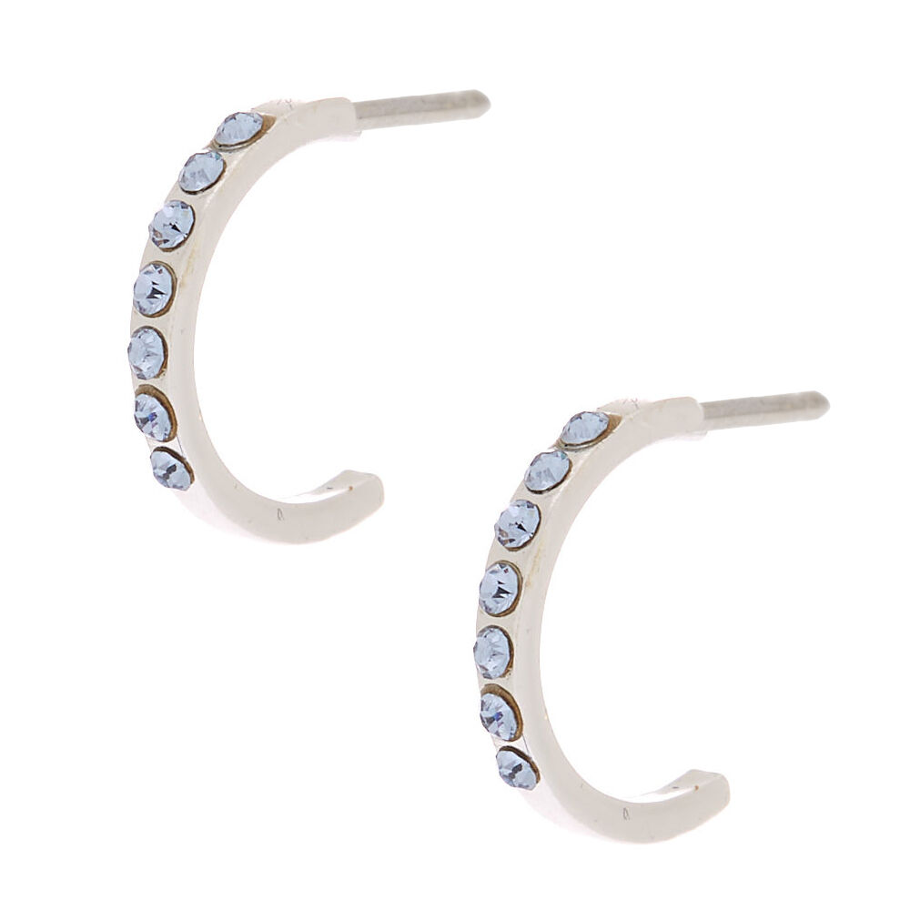 C LUXE by Claire's Sterling Silver Blue Ice Stone Half Hoop Earring,