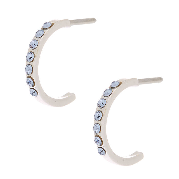 Sterling Silver Ice Stone Half Hoop Earrings - Blue,