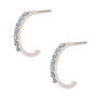 Sterling Silver Ice Stone Half Hoop Earrings - Blue,
