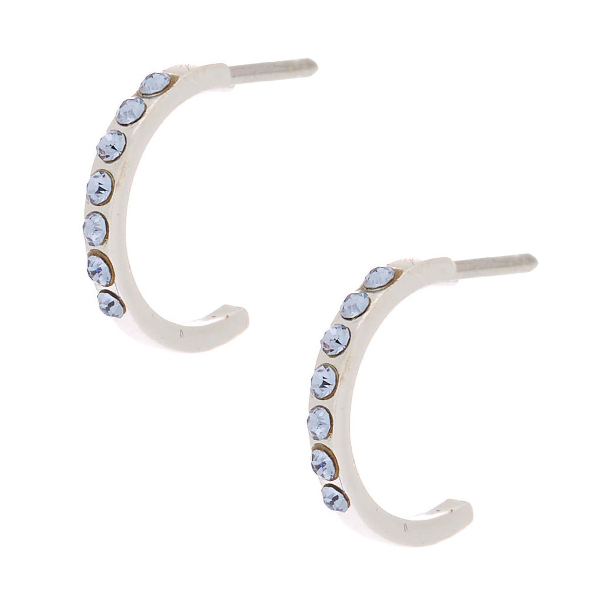 View Claires Sterling Silver Ice Stone Half Hoop Earring Blue information