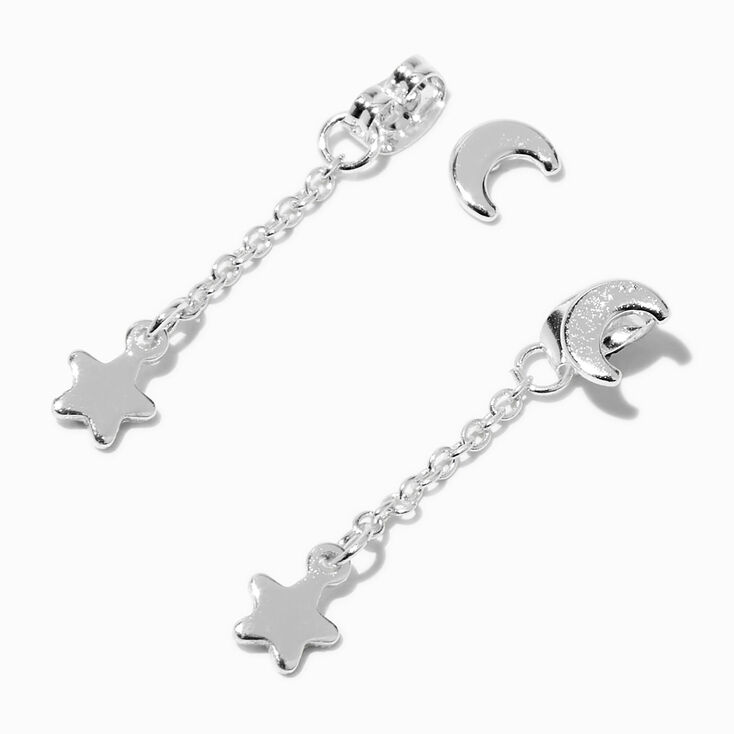 Silver-tone Front &amp; Back Celestial 1&quot; Linear Drop Earrings,
