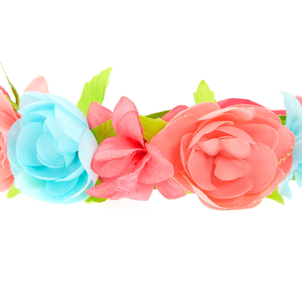 Kids Pink & Blue Flower Crown Headwrap,