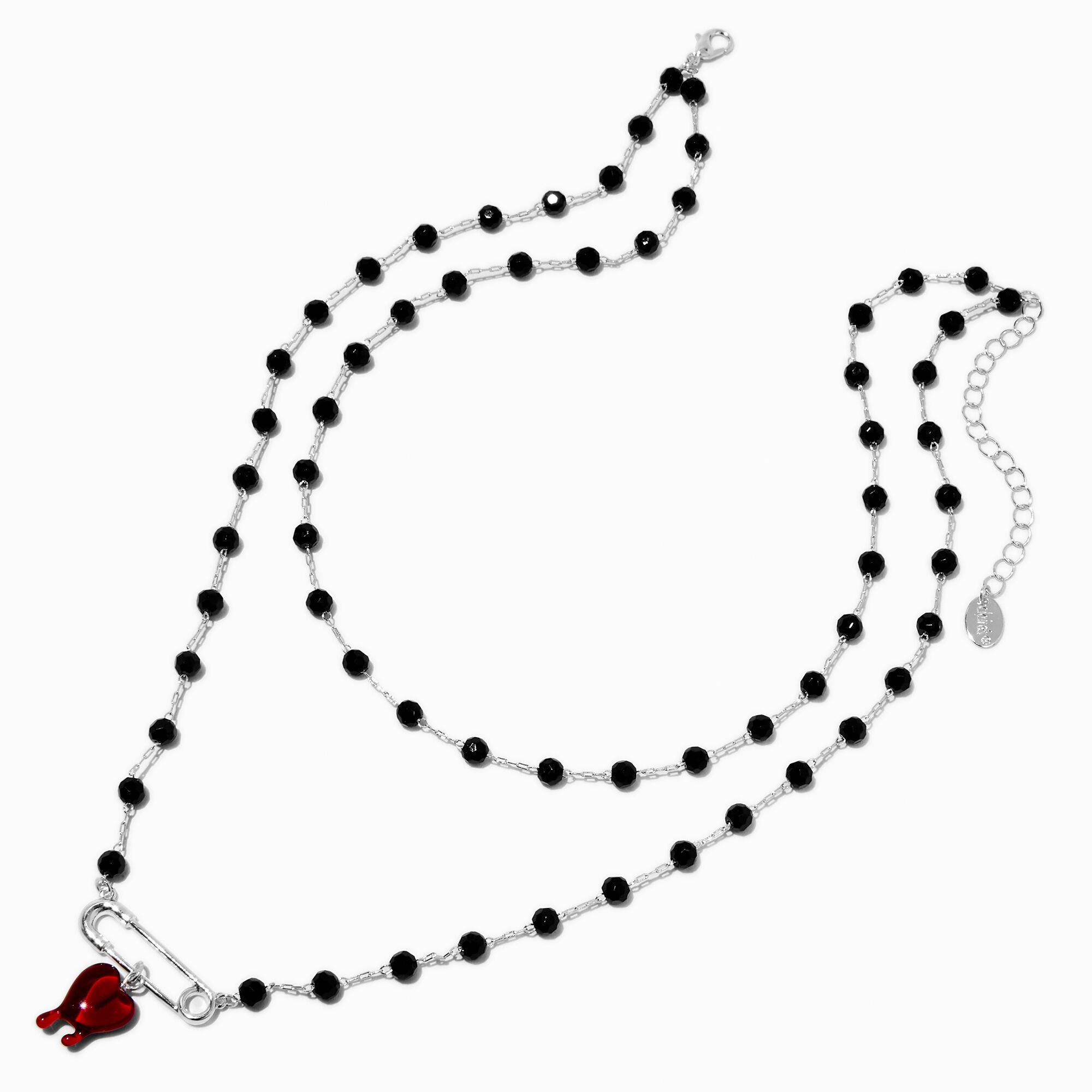 Bleeding Heart Safety Pin Multi-Strand Necklace,
