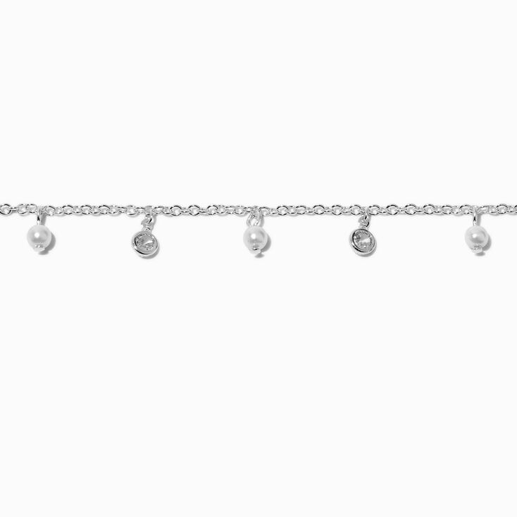 Bracelet confetti perle d&rsquo;imitation et zircon cubique couleur argent&eacute;e,