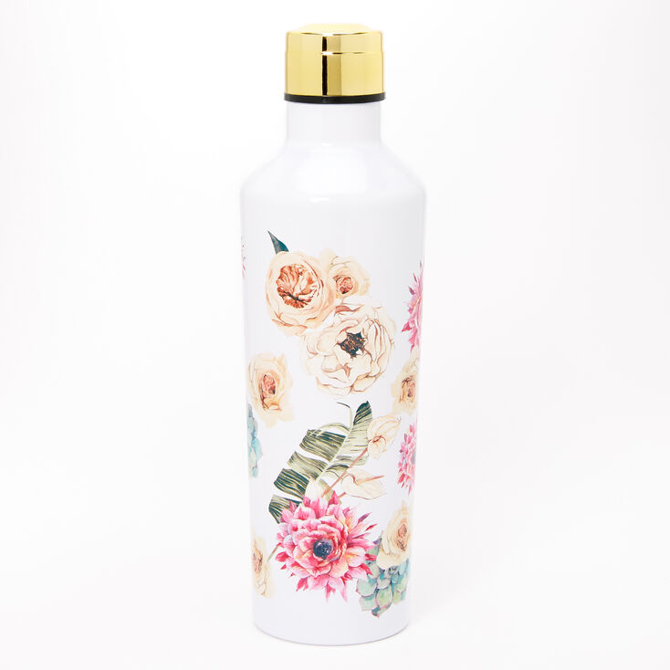 Floral Succulent Waterbottle - White,