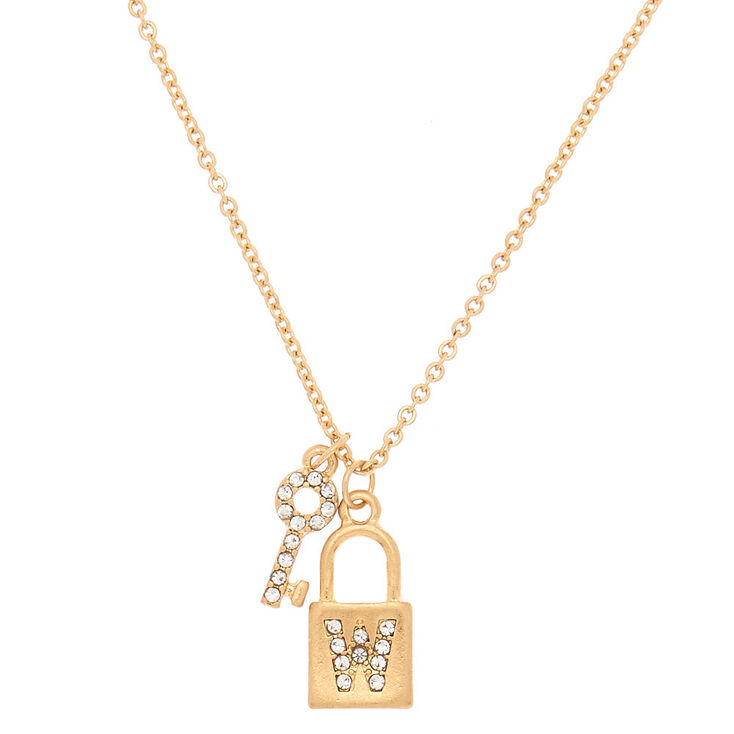 Claire's Collier à pendentif cadenas et clé couleur doré avec initiale - W