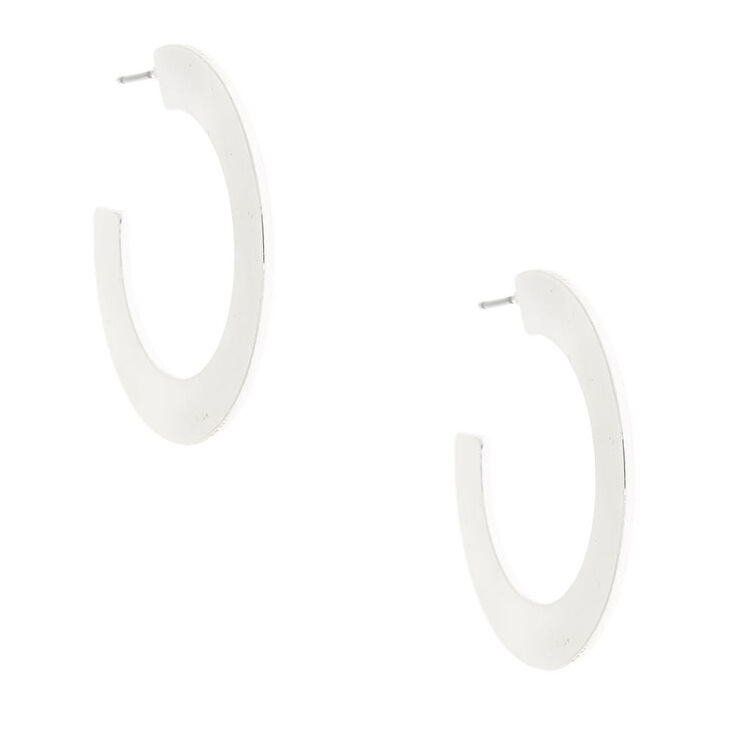 Silver 35MM Flat Matte Hoop Earrings,
