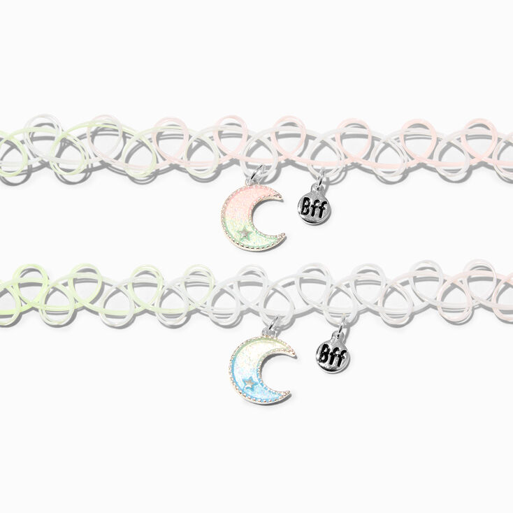 Best Friends Crescent Moon Glow In The Dark Tattoo Choker Necklaces - 2 Pack,