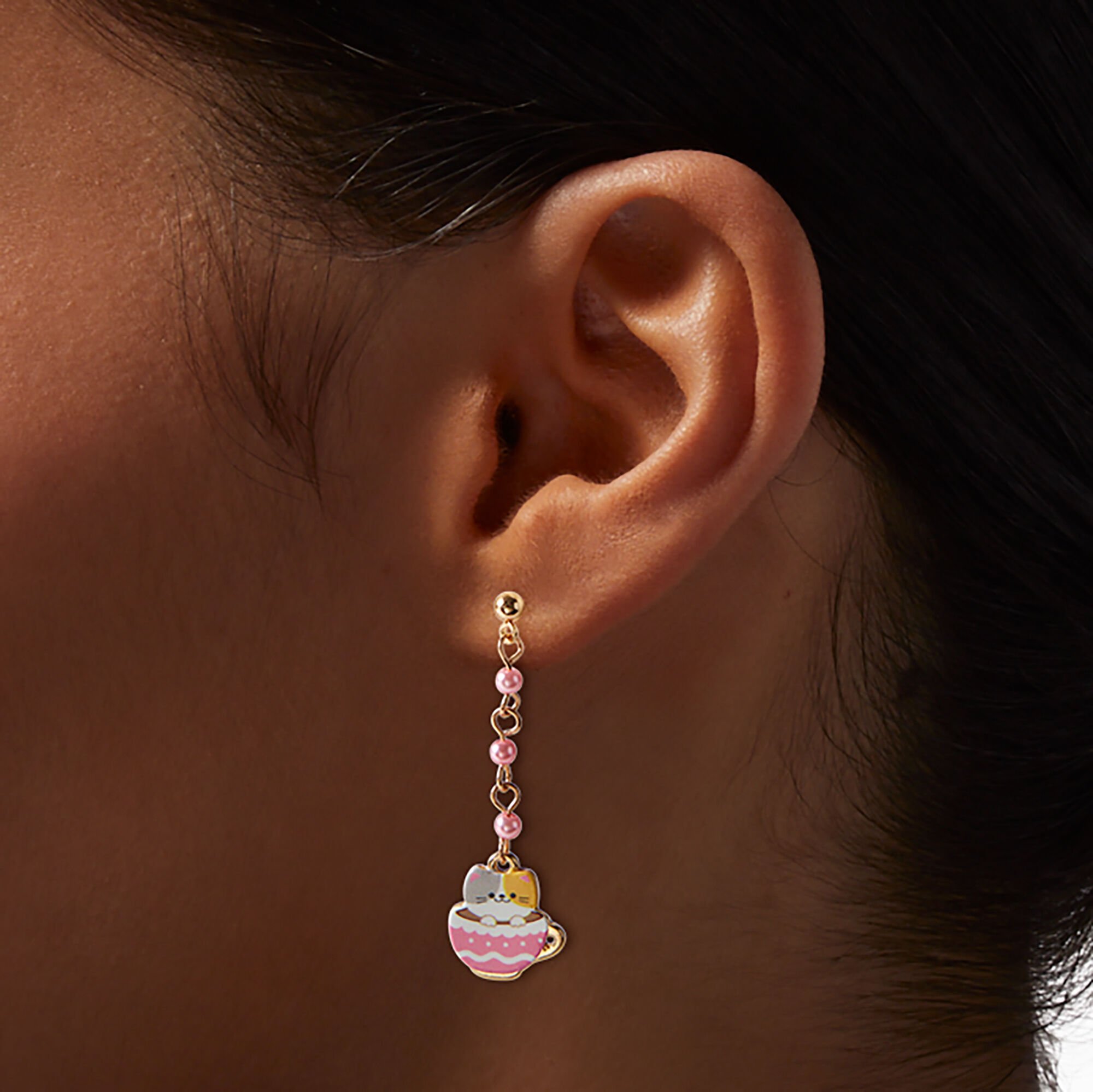 Teacup Kitty Drop Earrings,