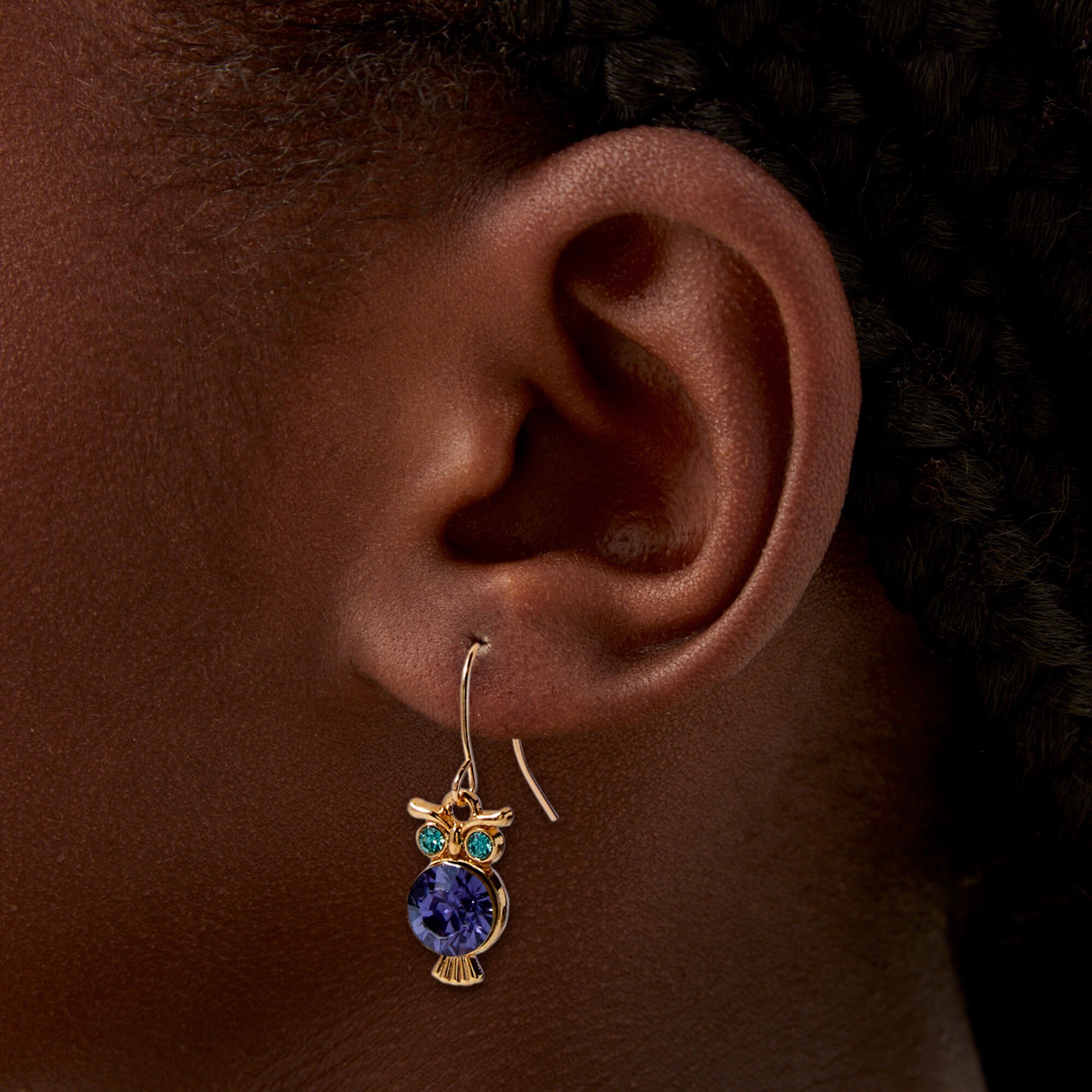 Crystal Owl 0.5" Gold-tone Drop Earrings,