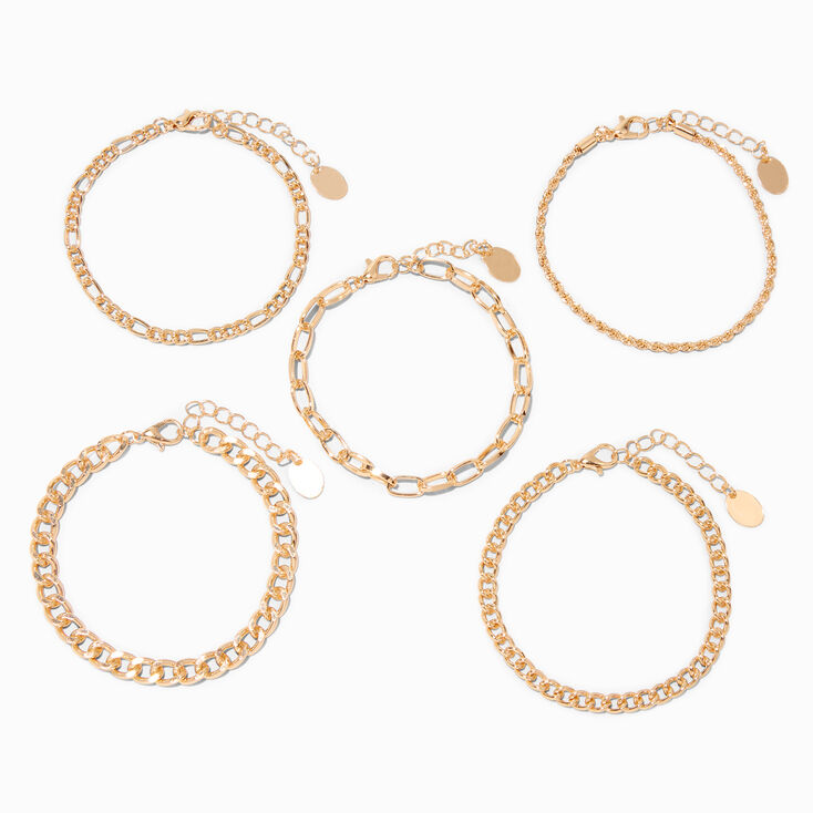 Gold Woven Chain Bracelet Set - 5 Pack,