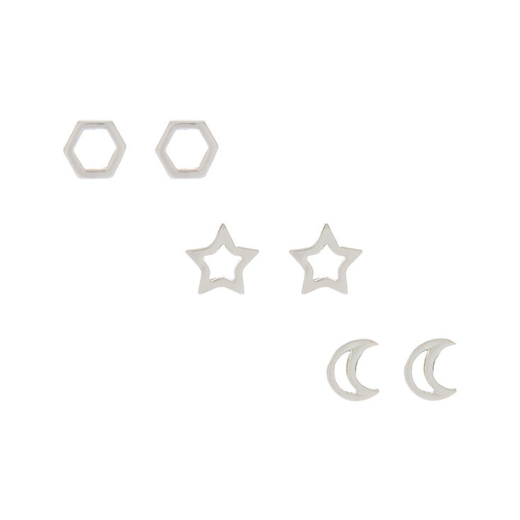 Sterling Silver Celestial Stud Earrings - 3 Pack,