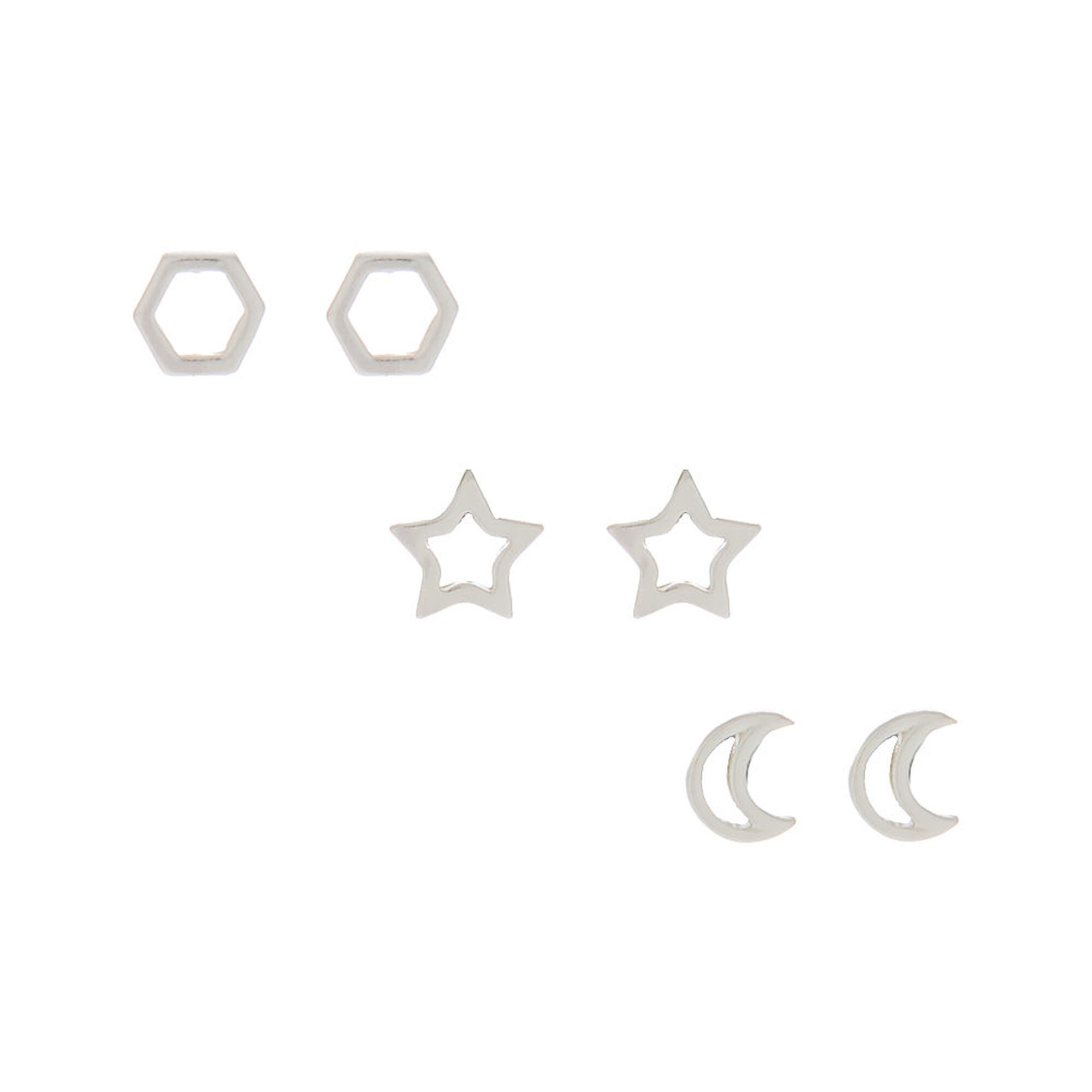 View Claires Celestial Stud Earrings 3 Pack Silver information