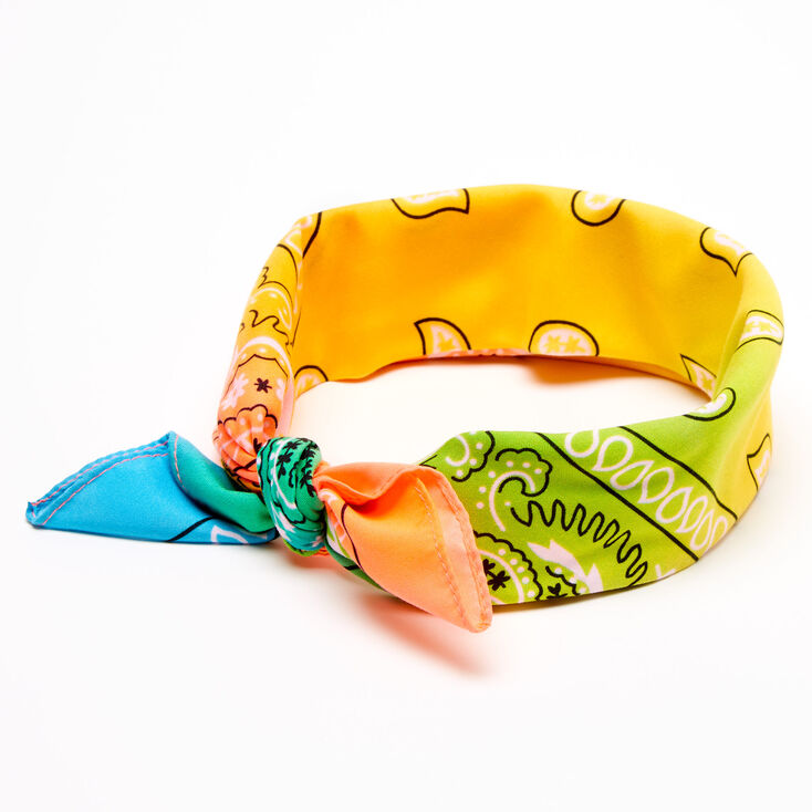 Bandeau bandana motif cachemire arc-en-ciel avec d&eacute;grad&eacute; de couleurs,