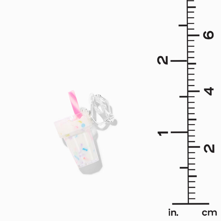 Silver 0.75&quot; Rainbow Sprinkles Milkshake Clip On Drop Earrings,