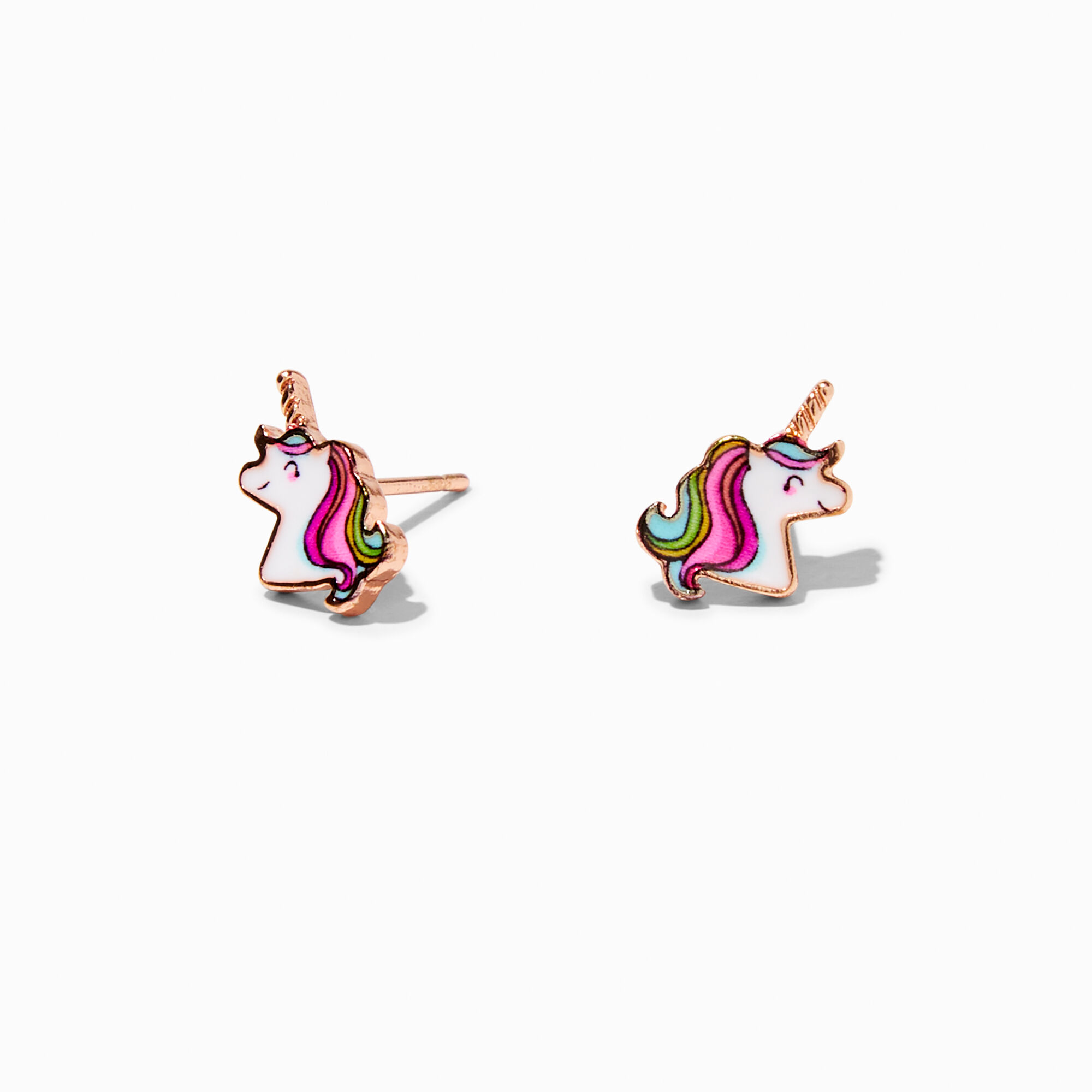 View Claires 18K Rose Plated Unicorn Stud Earrings Gold information