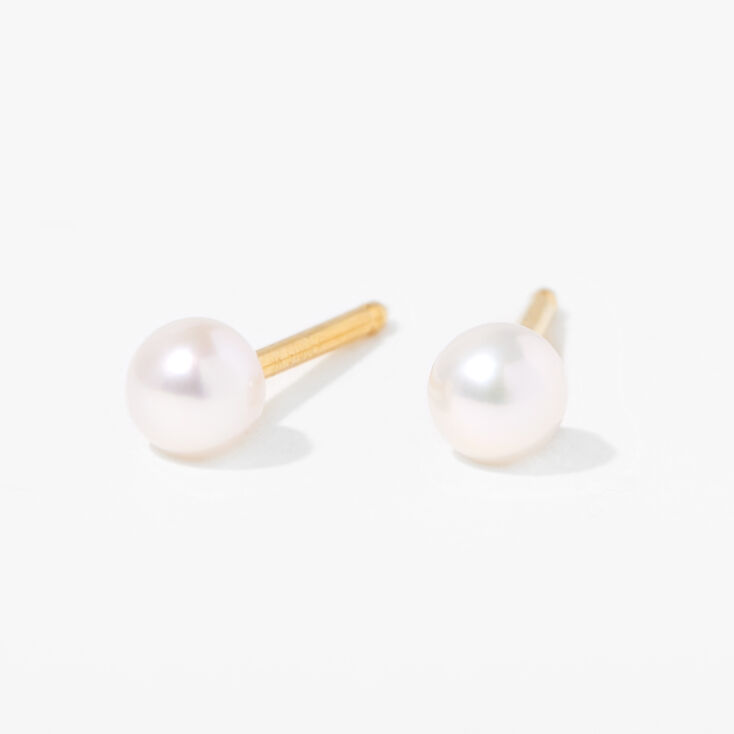 Kit de piercing d&#39;oreilles avec clous d&rsquo;oreilles en perle d&#39;imitation 3&nbsp;mm or jaune 9 carats avec lotion de soin,