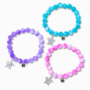 Bracelets &eacute;lastiques perl&eacute;s effet marbr&eacute; signe de la paix tortue best friends - Lot de 3,