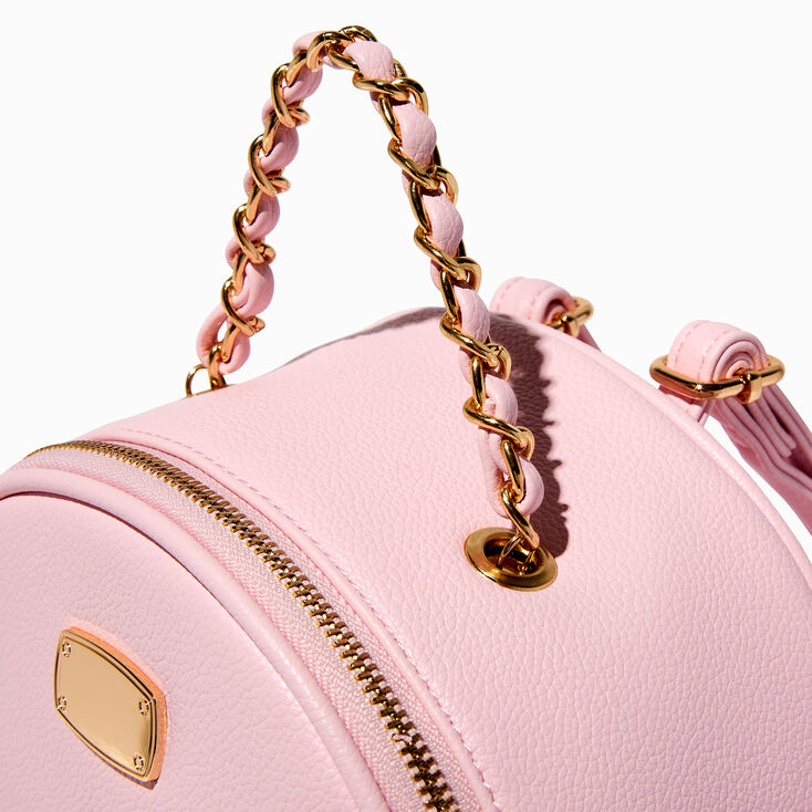 Rhinestone-Studded Blush Pink Quilted Small Backpack