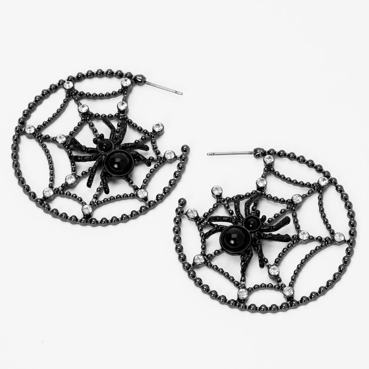 Embellished Spiderweb Hematite Hoop Earrings,