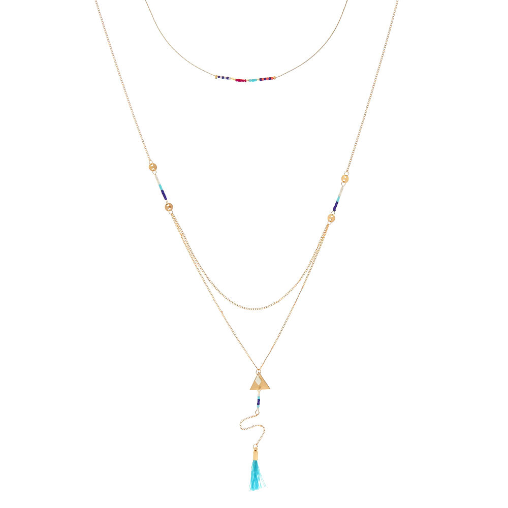 Gold Boho Beaded Multi Strand Necklace,
