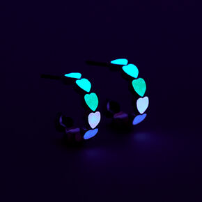 Glow in the Dark Rainbow Heart Hoop Earrings ,