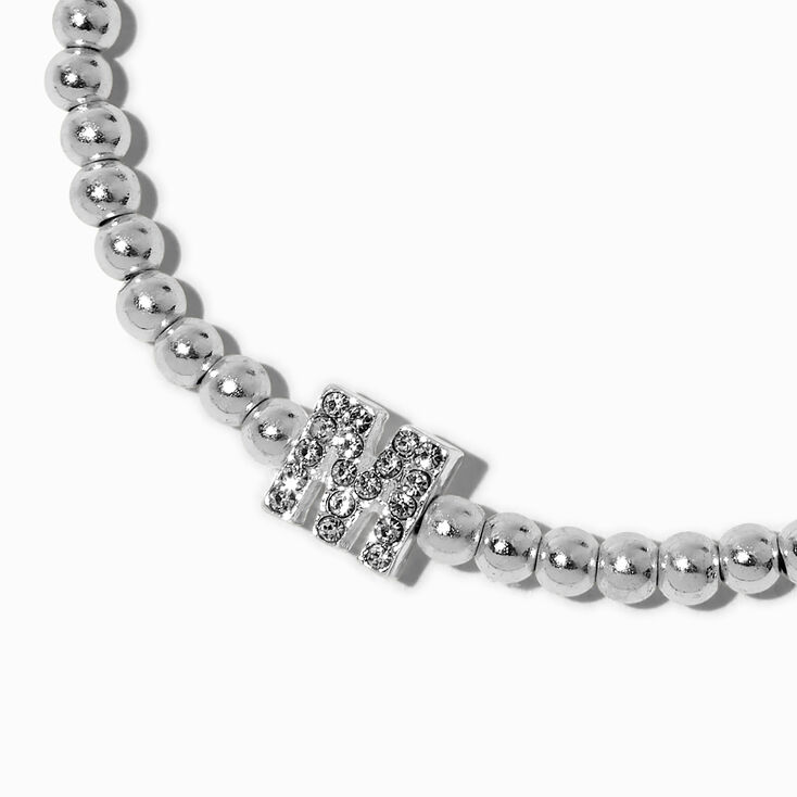 Silver-tone Pav&eacute; Crystal Letter Initial Stretch Bracelet - M,