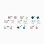 Clous d&#39;oreilles c&oelig;urs floraux couleur argent&eacute;e - Lot de 9,