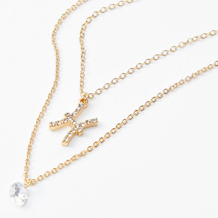 Gold Cubic Zirconia Zodiac Multi Strand Necklace - Pisces,