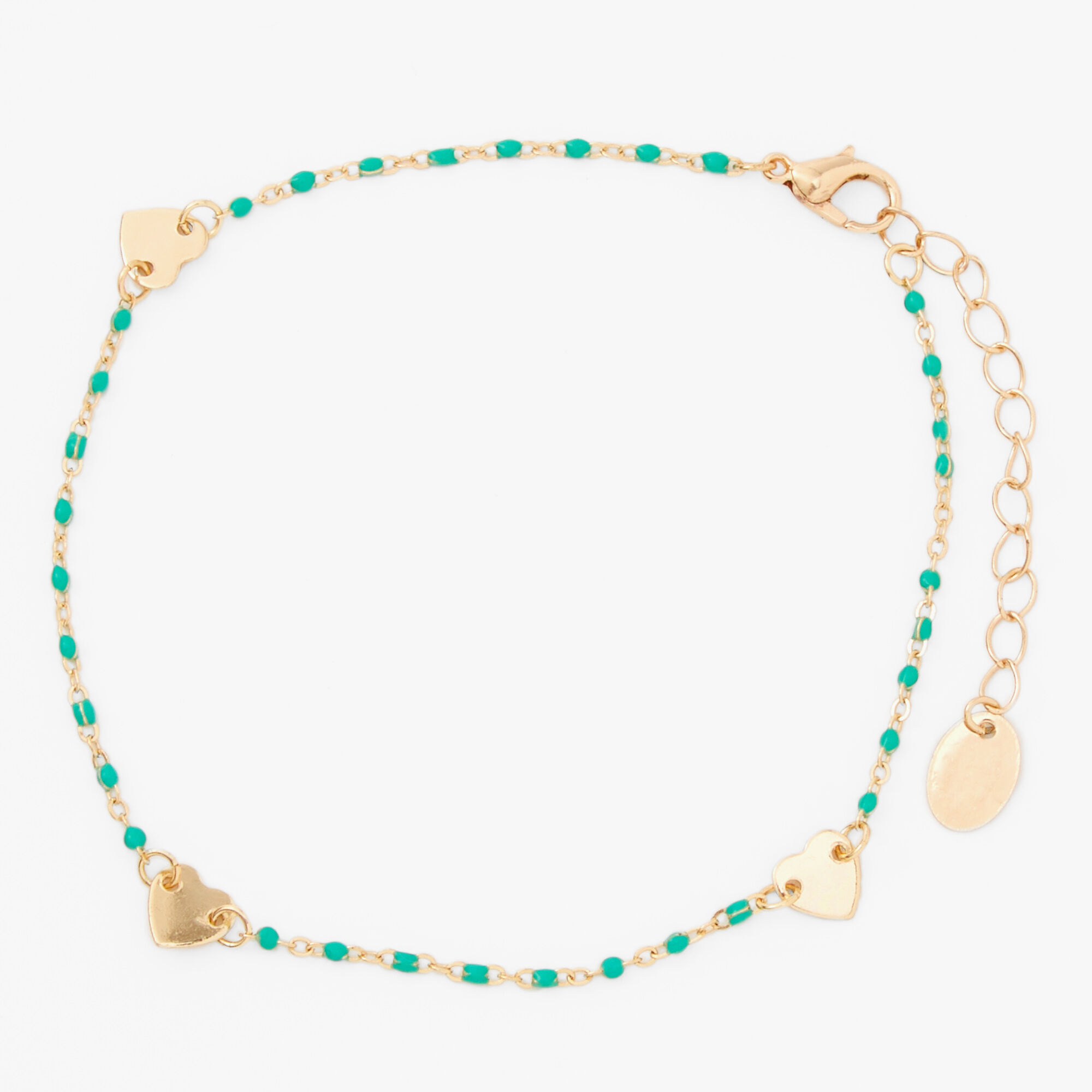 View Claires GoldTone Heart Chain Anklet Turquoise information