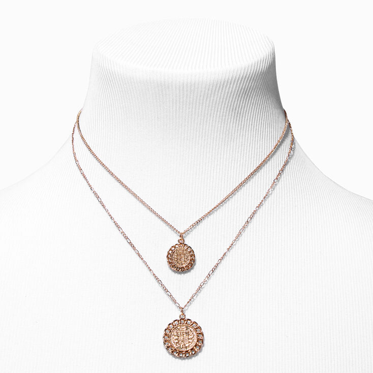 Claire&#39;s Club Gold Scalloped Edge Coin Multi Strand Necklace Set - 2 Pack,