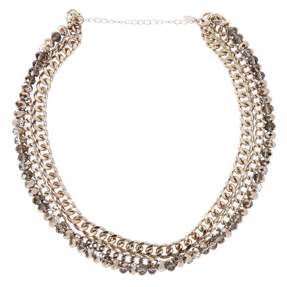 Silver Chrome Multi-Layer Chain Link Necklace,