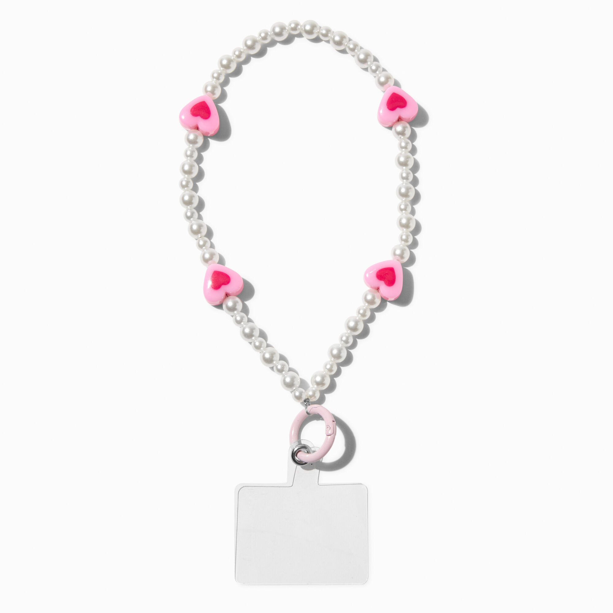 View Claires Heart Pearl Beaded Phone Wrist Strap Pink information