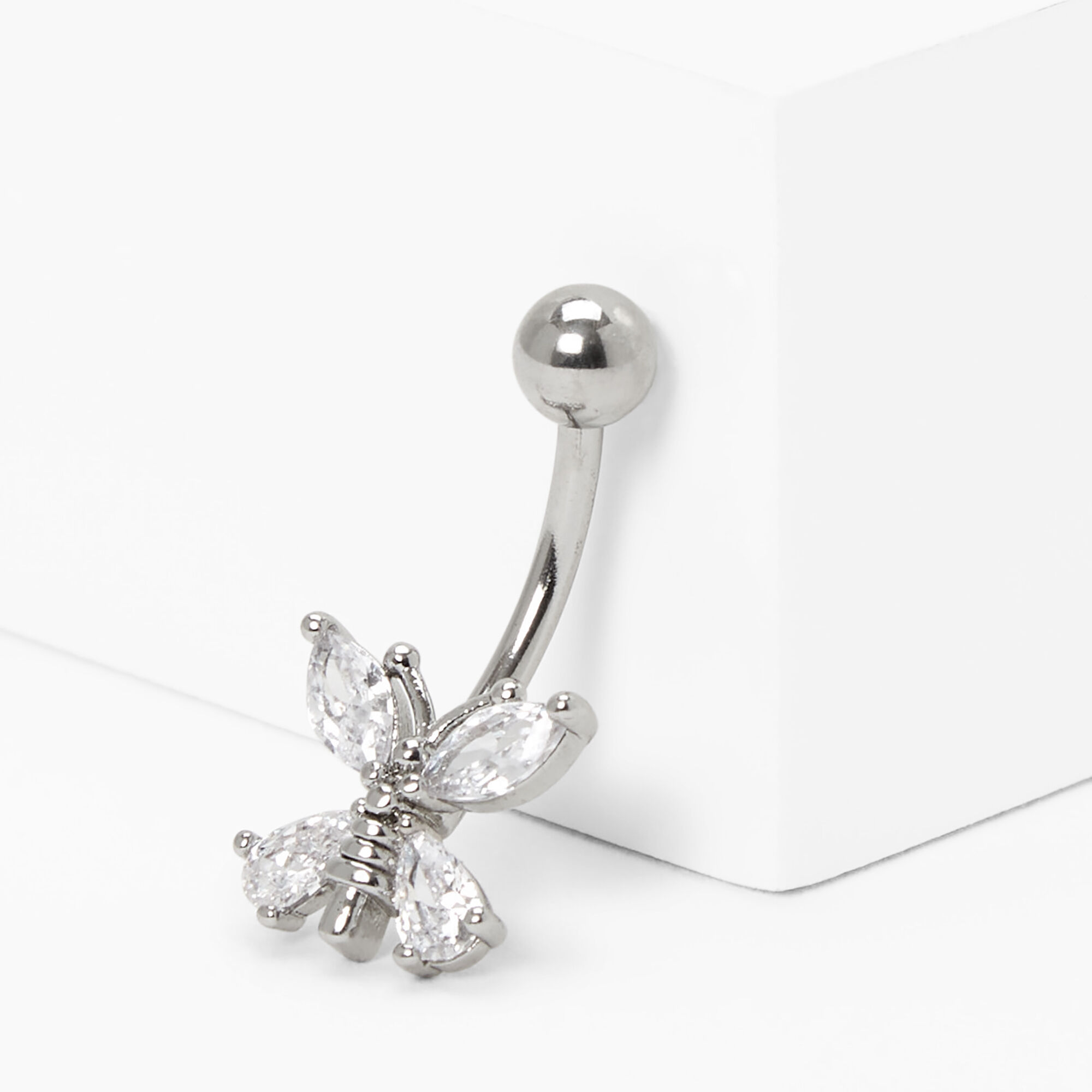 Silver 14G Crystal Butterfly Belly Ring Claire s US