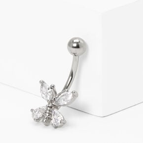 Silver-tone 14G Crystal Butterfly Belly Ring,
