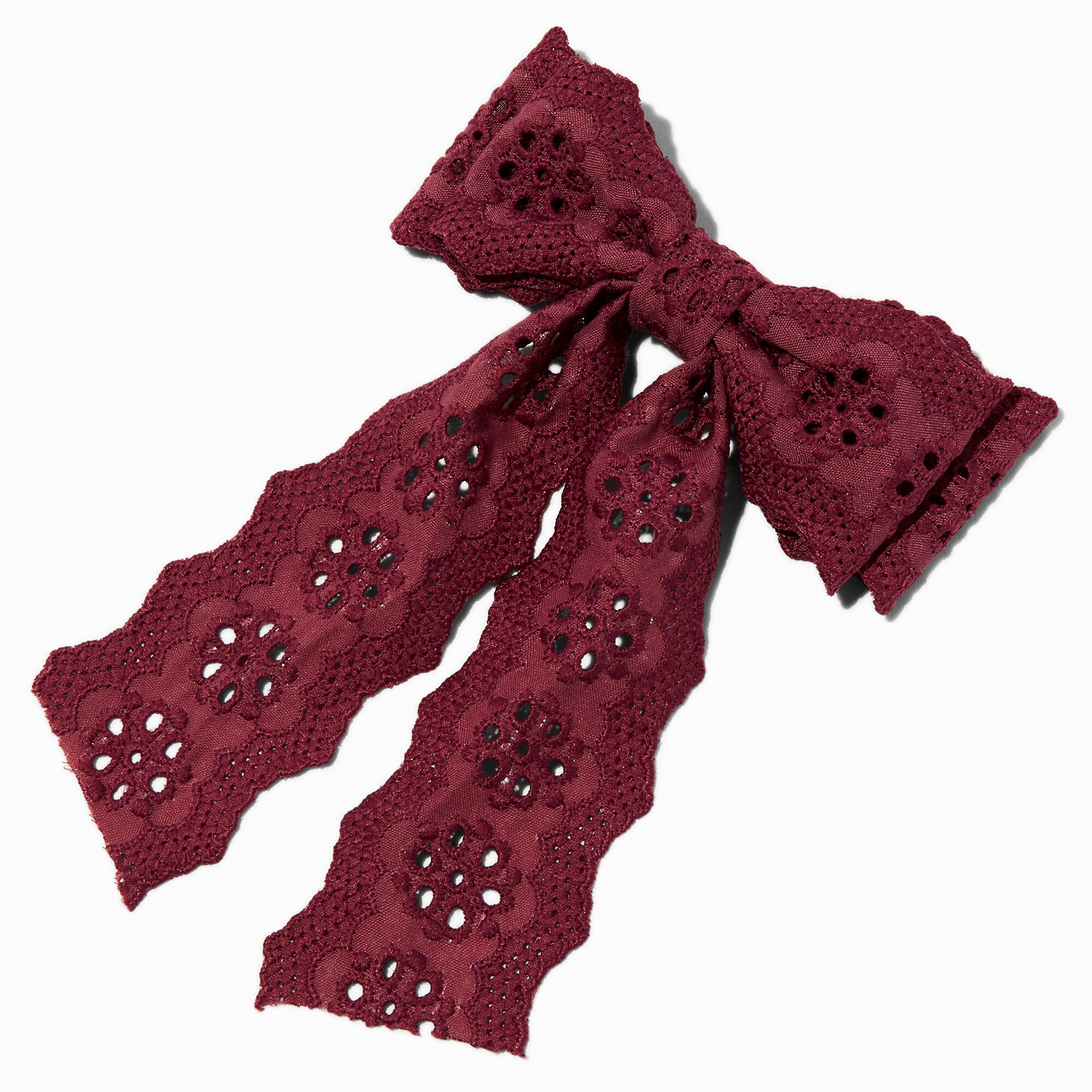 Claire's Club Maroon Crochet Hair Bow Clip,