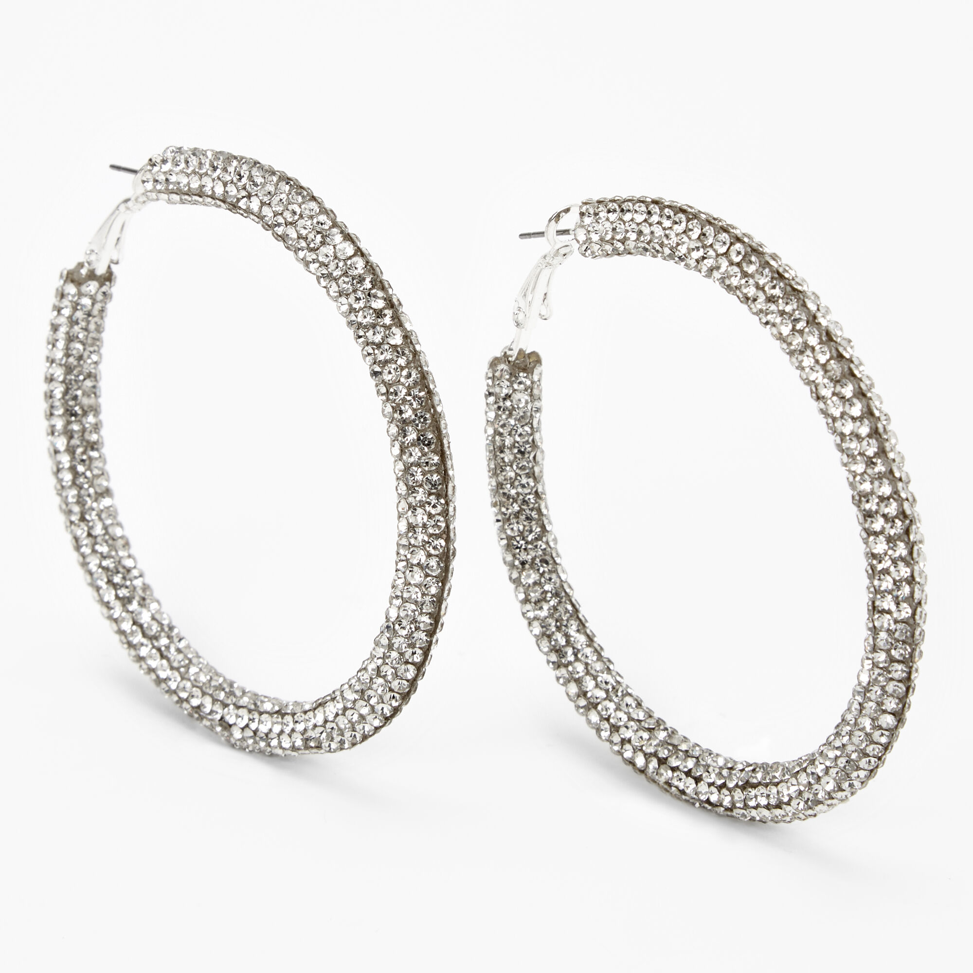 Claire's Créoles ornementées design pavé 60 mm couleur argentée
