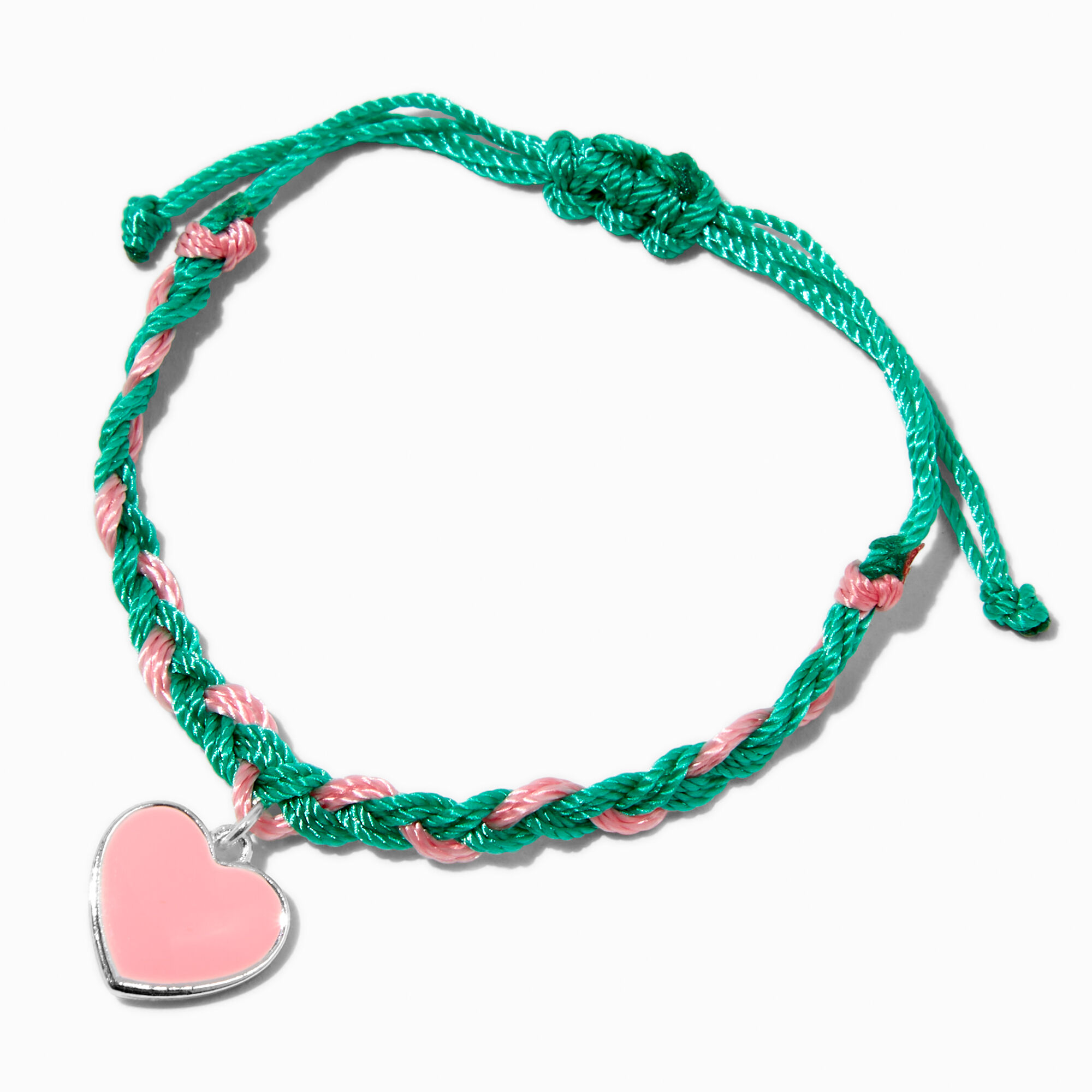 Green Pink Heart Braided Adjustable Bracelet
