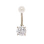 Silver 14G Pearl Top Belly Ring,