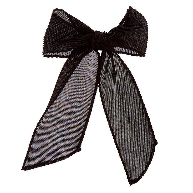 Black Pleated Chiffon Hair Bow Clip,