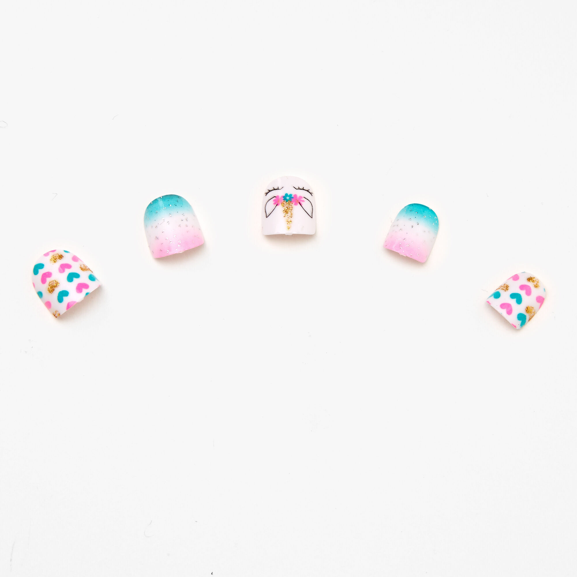 Claire's Club Unicorn Faux Nail Set - Rainbow, 10 Pack,