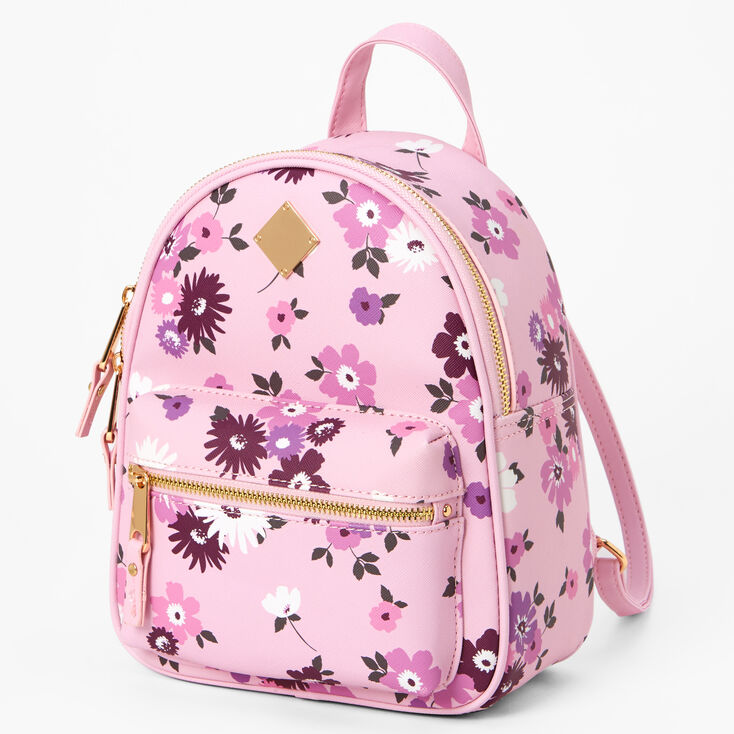 Petit sac &agrave; dos rose et violet &agrave; motifs floraux,