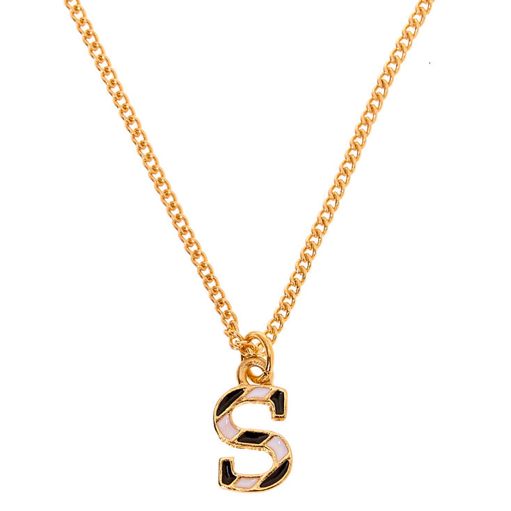 Claire's Collier à pendentif initiale à rayures couleur doré - S