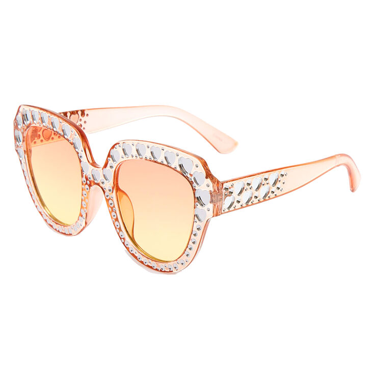Oversized Embellished Heart Sunglasses - Pink,