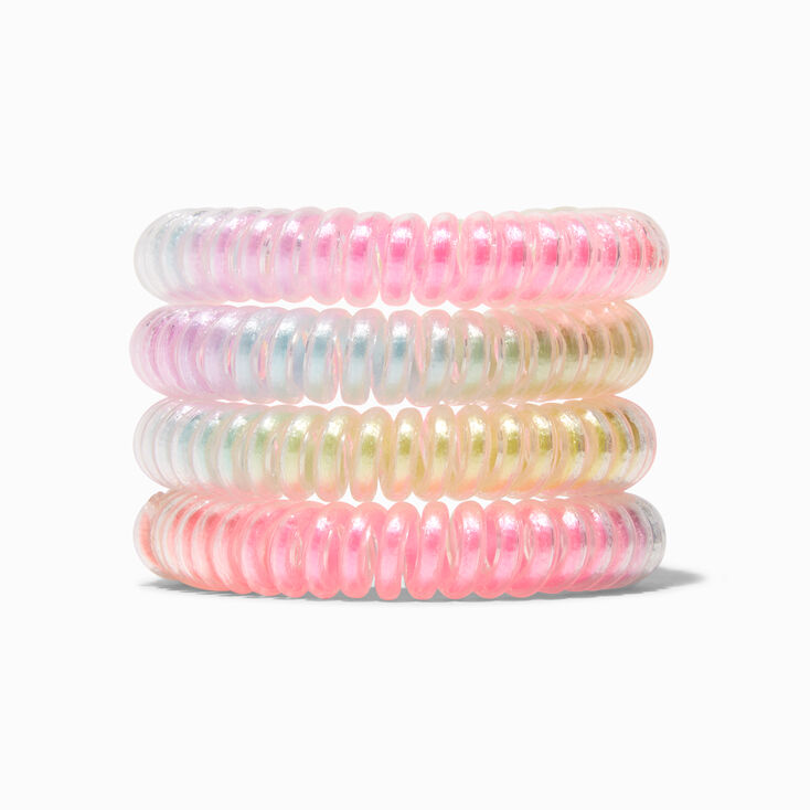 Pastel Iridescent Spiral Hair Ties - 4 Pack,