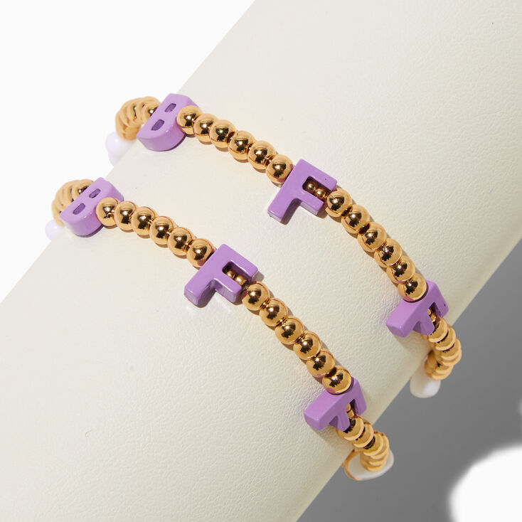 Best Friends Gold-tone Beaded Letter Charm Stretch Bracelets - 2 Pack,