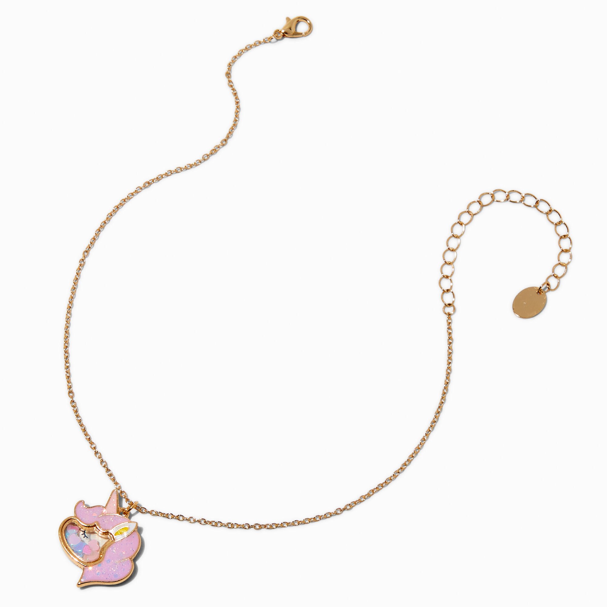 Claire's Club Pink Shaker Unicorn Pendant Necklace,