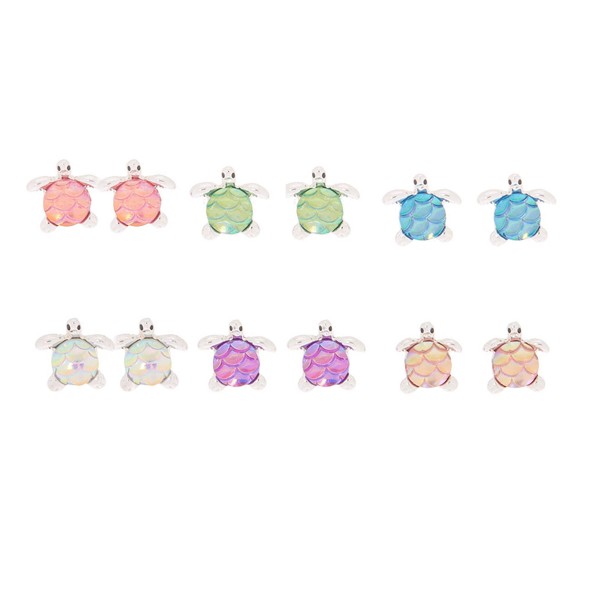 View Claires Rainbow Turtle Stud Earrings 6 Pack Silver information